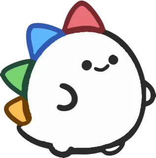 Googzilla: a round white character with a wide smile and a row of rainbow spikes down its back