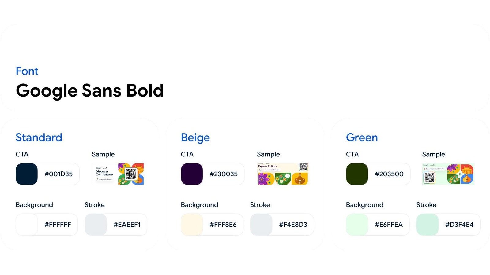Typography and colour specification sheet for the QR kit