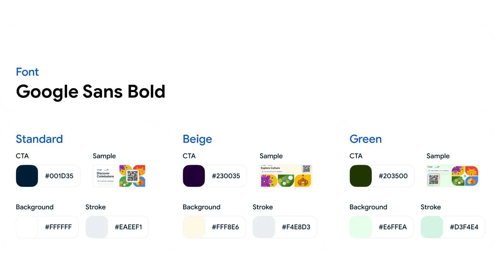 Typography and colour specification sheet for the QR kit