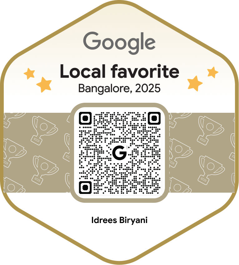 Google Local favorite Bangalore 2025 QR badge in a gold hexagonal lockup