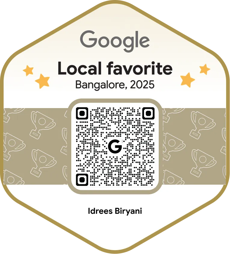 Google Local favorite Bangalore 2025 QR badge in a gold hexagonal lockup