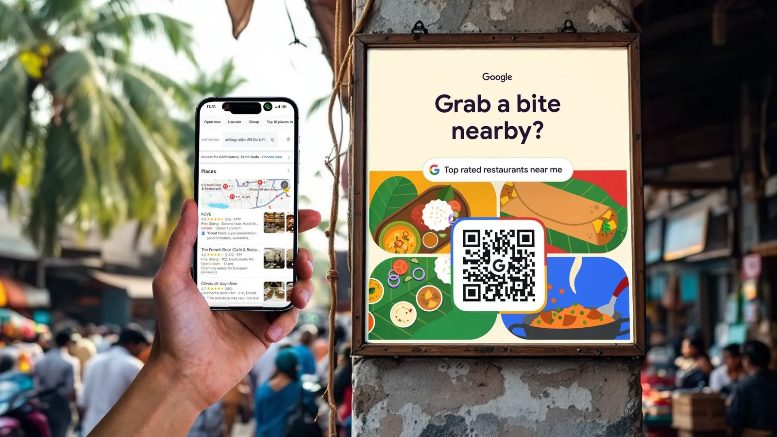 QR table tent standing on a restaurant table
