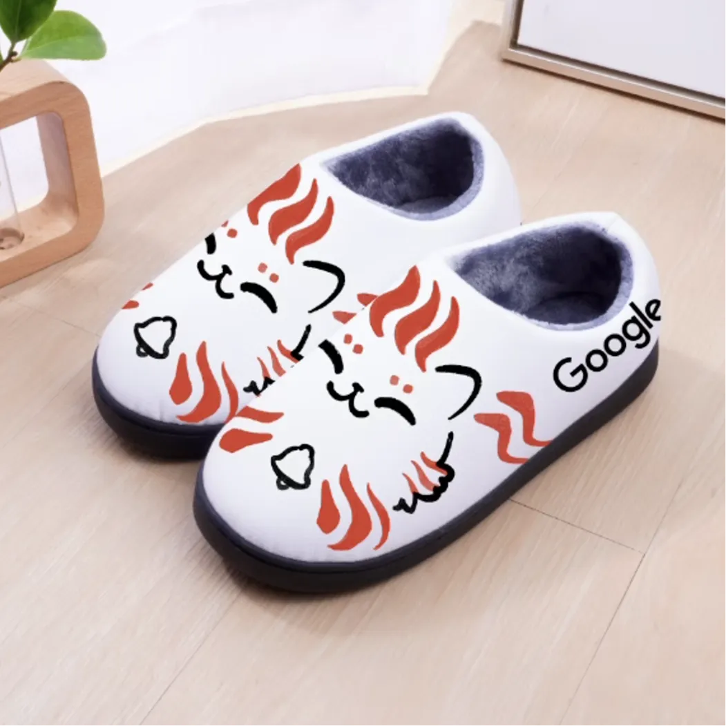 Google-branded slippers printed with the team's cat mascot